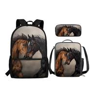 Howilath Zaini per bambini con portapranzo, set per la scuola elementare per ragazze e ragazze, Cavallo Nero Marrone