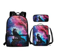 Howilath Zaini per bambini con portapranzo, set per la scuola elementare per ragazze e ragazze, Galaxy Wolf