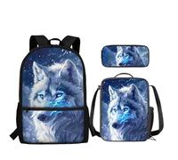 Howilath Zaini per bambini con portapranzo, set per la scuola elementare per ragazze e ragazze, Lupo