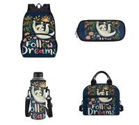 Howilath Zaini per bambini, leggero, resistente all'acqua, con portapranzo, set 4 in 1, Bradipo