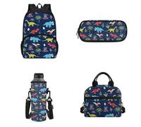 Howilath Zaini per bambini, leggero, resistente all'acqua, con portapranzo, set 4 in 1, Dinosauro blu.