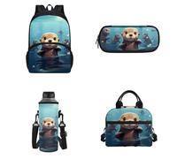 Howilath Zaini per bambini, leggero, resistente all'acqua, con portapranzo, set 4 in 1, Otter