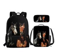 Howilath Zaino 3 in 1 per bambine e ragazze, 43 cm, con portapranzo, astuccio per matite, Cavallo Nero Marrone