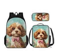 Howilath Zaino per bambini e borsa per il pranzo per ragazze 3 in 1 borsa per la scuola astuccio portapranzo, Cavalier King Charles Spaniel