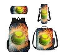 Howilath Zaino per bambini Set 4 in 1 Borsa per la scuola Lunch Box per ragazze primarie, Baseball.