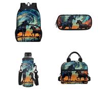 Howilath Zaino per bambini, set da 4 pezzi, zaino per la scuola materna, per ragazze, 43 cm, Cavallo Notte Stellata