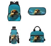 Howilath Zaino per bambini, set da 4 pezzi, zaino per la scuola materna, per ragazze, 43 cm, Otter