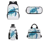 Howilath Zaino per bambini, set da 4 pezzi, zaino per la scuola materna, per ragazze, 43 cm, Tartaruga marina blu