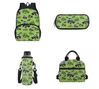 Howilath Zaino per bambini, set da 4 pezzi, zaino per la scuola materna, per ragazze, 43 cm, Trattore Verde