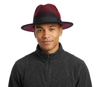 howkuhat Cappello Fedora con piume, a tesa larga, per feste, jazz, classico, regolabile, in feltro, per uomo e donna, Rosso vino + nero, taglia unica-M