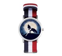 Howling Wolf at Moon - Orologio da polso al quarzo con numeri arabi, cinturino regolabile per uomo e donna