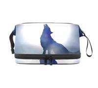 Howling Wolf at Moon - Trousse per cosmetici a doppio strato, per donne e ragazze, trousse da viaggio per trucchi, pratica borsa organizer con scomparto per pennelli, Multi, 27x15x14 cm/10.6x5.9x5.5