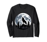 Howling Wolf Full Moon Moon Litlit Lones Night Forest Maglia a Manica
