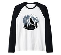 Howling Wolf Full Moon Moon Litlit Lones Night Forest Maglia con Maniche Raglan