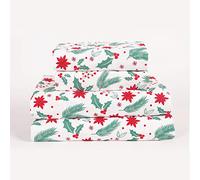 HowPlum Aubrie Home Accents 4-Piece Christmas Greens Holiday Mistletoe Poinsettia Deep Pocket Microfiber Bed Sheet Set, Queen, Green Red White