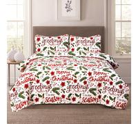 HowPlum Christmas Cheer Winter Script Leichte Urlaubsdecke Kingsize-Bettw sche-Set Rot Gr n Wei