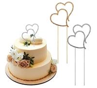 Hoxfly 2 Pezzi di Crystal Double Heart Cake Topper,Topper per torta con strass a forma di cuore,Cristallo Strass Cuore Argento Cake Topper,per La Decorazione di Torte Nuziali,Feste di Matrimonio