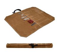 Hoxfly Borsa Porta Coltelli da Chef con 7 Fessure, Borsa a Rotolo per Coltelli, Custodia per Coltelli da Chef in Tela Cerata, Impermeabile Rotolo Portacoltelli per Campeggio Escursionismo, Cachi