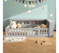 HOXINBLY Letto per bambini 140x190 cm con sponde, Letto per bambini 140x200 cm con spina e USB, Grigio Truciolato Tavola (senza materasso)