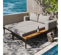 HOXINBLY Salotto da Giardino Esterno Lounge, Divano Letto impermeabile con ripiani, multifunzionale, doppio lettino, per mobili da balcone, terrazza, struttura in metallo