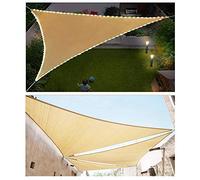 HOXMOMA Tenda a Vela Impermeabile con Luci a LED, Triangolare Telo da Sole Protezione Solare UV Resistente Parasole per Esterno, Giardino Terrazza Ombreggiante Parasole,Beige,3x3x3m