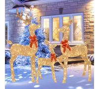 HOYECHI Decorazioni natalizie oversize da 1,5 m, renna illuminata per esterni, set da 3 pezzi con 160 luci LED bianche calde per cortile, prato, giardino e portico, per esposizione delle vacanze - oro