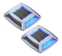 hoyiours Luci Solari Esterno 2 Articoli Segnapasso LED Esterno Impermeabile IP68 Lampione Solare Blu Faretti Giardino Solari 24LM Luci LED Solari da Esterno Giardino per Terra, Scale e Piscina