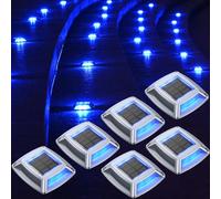 hoyiours Luci Solari Esterno 6 Articoli Segnapasso LED Esterno Impermeabile IP68 Lampione Solare Blu Faretti Giardino Solari 24LM Luci LED Solari da Esterno Giardino per Terra, Scale e Piscina