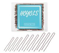 Hoyols Forcine per capelli a forma di U, dimensioni assortite a forma di U, clip per chignon in metallo, design a crimpare con punte a sfera, per donne e ragazze, oro 150 punti, marrone