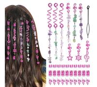 hoyuwak - 40 accessori per capelli in cristallo naturale colorato, ciondoli in metallo, spirali, polsini, anelli per trecce, log, dreadlocks, decorazione per acconciature rave festival