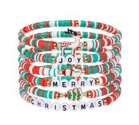 hoyuwak Set di 6 braccialetti natalizi regolabili, con ciondoli per le vacanze, con parole di gioia e gioia, colori rosso e verde, regalo per donne e ragazze