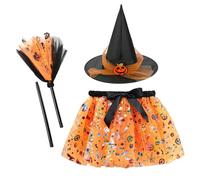 Hozaenwa Costume Bambina | Vestito Gioco Simbolico Divertente Per Travestimenti Festivi | Gonna Cappello Scopa per Bambini 2-8 Anni Feste Scuola Occasioni Speciali