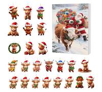 Hozaenwa Ornamenti Conto Alla Rovescia Natale | Decorazione Acrilica 2D Highland - Calendario Di Natale Per Il Conto Alla Rovescia Da 24 Giorni Con Ornamenti Highland Cow,Per Parete Porta Camera Da