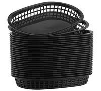 HOZEON Confezione da 24 cestini per fast food, in plastica, ovali, per pane, fritture, gastronomia, per hamburger, panini, barbecue, colore nero