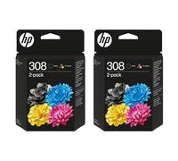 HP 2 x 308 Schwarz & Farbe Tintenpatronen Combo Pack für Envy 6122e 6532e 6520e 6132e 6530e 6120e 6110e 6558e 6110e 6130e All-in-One Drucker