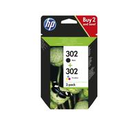 HP 302 Pack di 2 cartucce d'inchiostro nero e tre colori autentici (X4D37AE) per HP DeskJet 2130/3630 e HP OfficeJet 3830