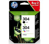 HP 304 Pacchetto di 2 cartucce d'inchiostro nero e tre colori originali (3JB05AE) per DeskJet 2620/2630/3720/3730, Envy 5020/5030