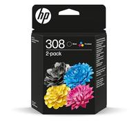 HP 308 - Confezione combinata di cartucce d'inchiostro nere e a colori per stampanti HP Envy 6122e, 6532e, 6520e, 6132e, 6530e, 6120e, 6110e, 6558e, 6110e 6130e