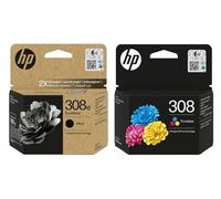HP 308e (XL) Schwarz & 308 Farbe Original Tintenpatronen - 2 Stück