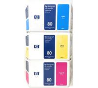 HP 80 ORIGINALE CIANO GIALLO MAGENTA PER HP DESIGNJET 1000/1055c/1055cm [X 3PZ]