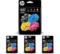 HP 937 Nero, Ciano, Giallo e Magenta, 6C400NE, Multipack con Cartucce Originali da 1250 Pagine (Nero) e 800 Pagine (Colore), Compatibile con le Stampanti OfficeJet Pro Serie 9100 e 9700