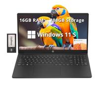 HP Computer portatile HD da 15,6 pollici, processore Intel N200, 16 GB di RAM, 288 GB di memoria (SSD da 128 GB + set di docking station da 160 GB), grafica Intel UHD, tastiera numerica, webcam HD