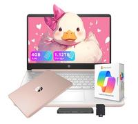 HP Flagship - Laptop da 14" HD per studenti e affari con AI Copilot, Intel 4-Core di 13a generazione, 4 GB di RAM, 1,12 TB di spazio di archiviazione (128 GB UFS + docking station da 1 TB), Office 365