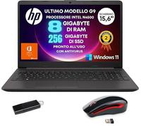 HP Notebook 250 G9, Laptop Portatile, CPU Intel Celeron N4500 2,8GHz Max, Display HD 15,6", Ram 8GB DDR4, SSD 256GB, Windows 11 Pro, Office 2021 Pro Plus, Mouse Wireless + Pendrive 32 GB IN OMAGGIO