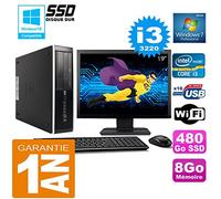 HP PC Compaq 8300 SFF Core I3-3220 RAM 8Go Disco 480 Go SSD WiFi W7 Schermo 19"