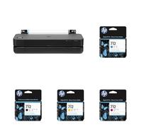 HP Stampante DesignJet T230 + 4 Cartucce 712 Nero, Ciano, Giallo e Magenta