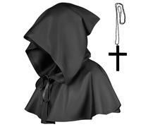 Hpbaggy Cappuccio Medievale con Cappuccio, Unisex Mantello Medievale Cappuccio Corta, con Attraversare Collana, Medievale con Cappuccio Corta Mantello Halloween, Halloween Poncho