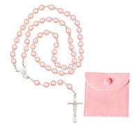 Hpbaggy Collana Rosario Cattolico e Borsa in Velluto con Coulisse, Collana Rosario Comunione, Croce Cristiana in Terra Santa Religiosa, Regali per Donne e Uomini (Rosa)
