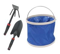 Hperu 3 Pezzi di Utensili da Giardino, rastrello a Doppio Lato Laterale per Il plegolatura con Pala e Secchio d'Acqua Pieghevole 9L per la Pesca di cramming e Surf, Set di Utensili da Giardino
