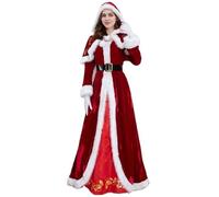 Hperu 4pcs Mrs Claus Costume Donne adulte con cappuccio con cappuccio rosso guanti di natale di Santa Natale cosplay L